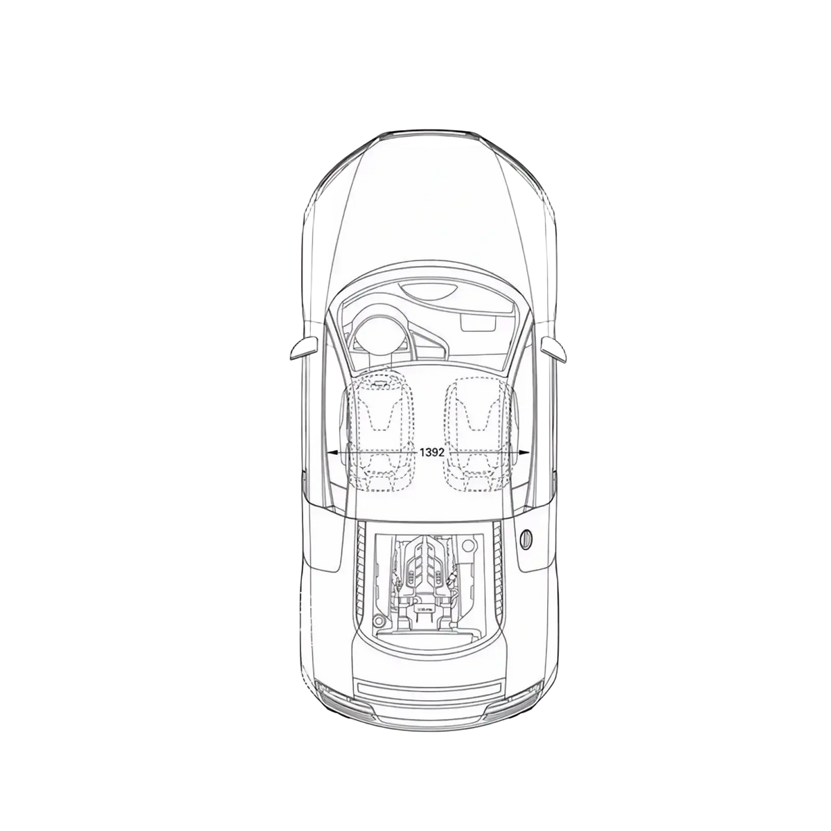 Top-down schematic of a Porsche Cayenne 2007-2010 showing wheel positions and interior seating layout