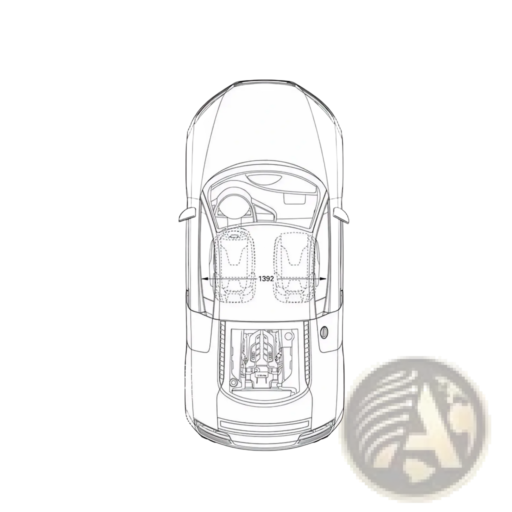 Top-down schematic of a Porsche Cayenne 2007-2010 showing wheel positions and interior seating layout