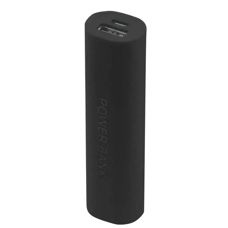 Black cylindrical power bank diy shell charger with matte finish and integrated usb port for portable 18650 battery use
