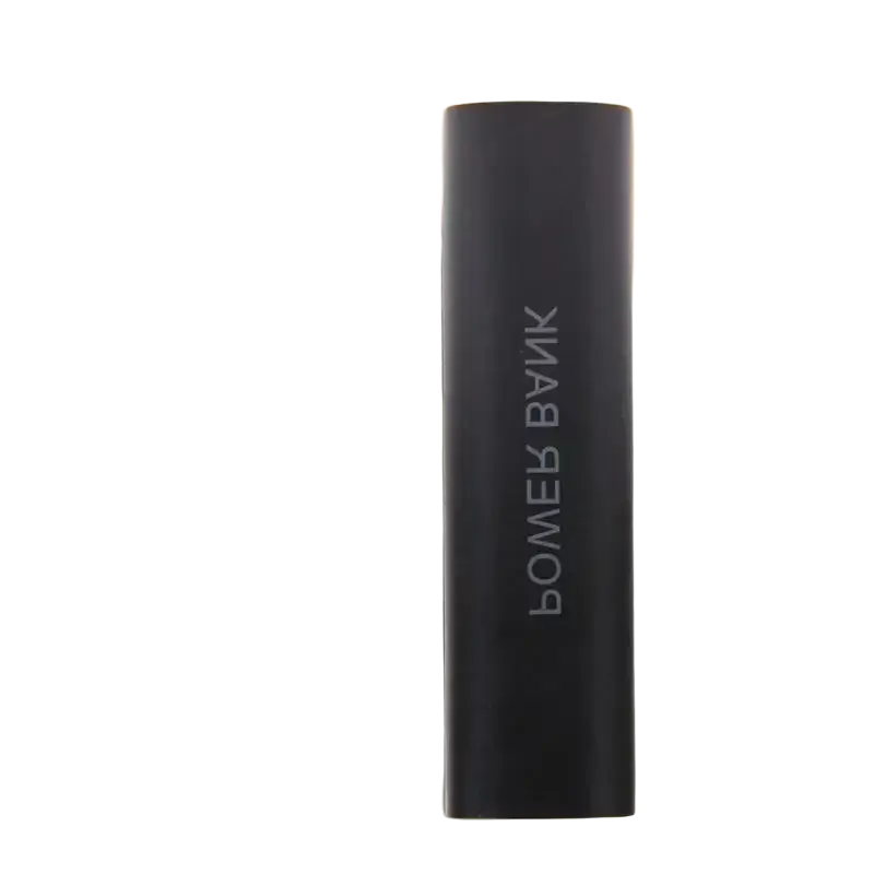 Black cylindrical power bank diy shell charger with power bank printed vertically in silver for portable 18650 batteries