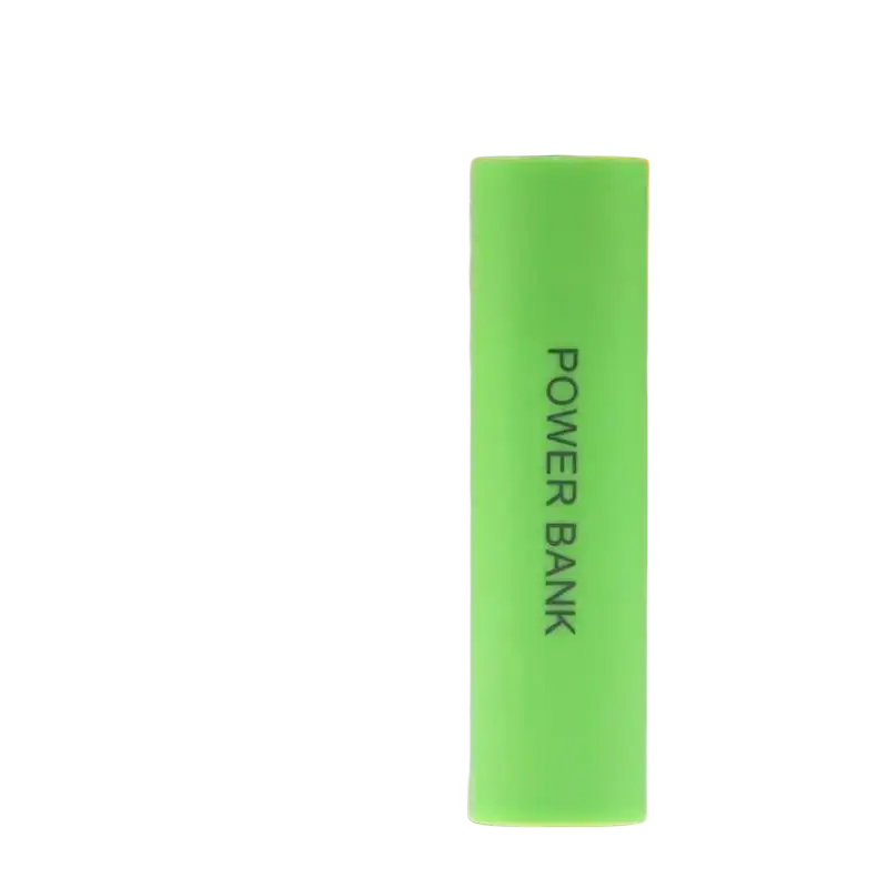 Bright green cylindrical portable 18650 power bank case diy shell charger with power bank printed vertically in black text
