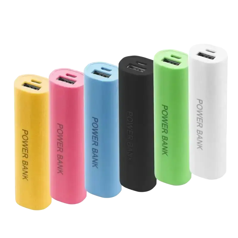 A set of colorful diy shell charger power banks in yellow pink blue black green and white portable 18650 cases