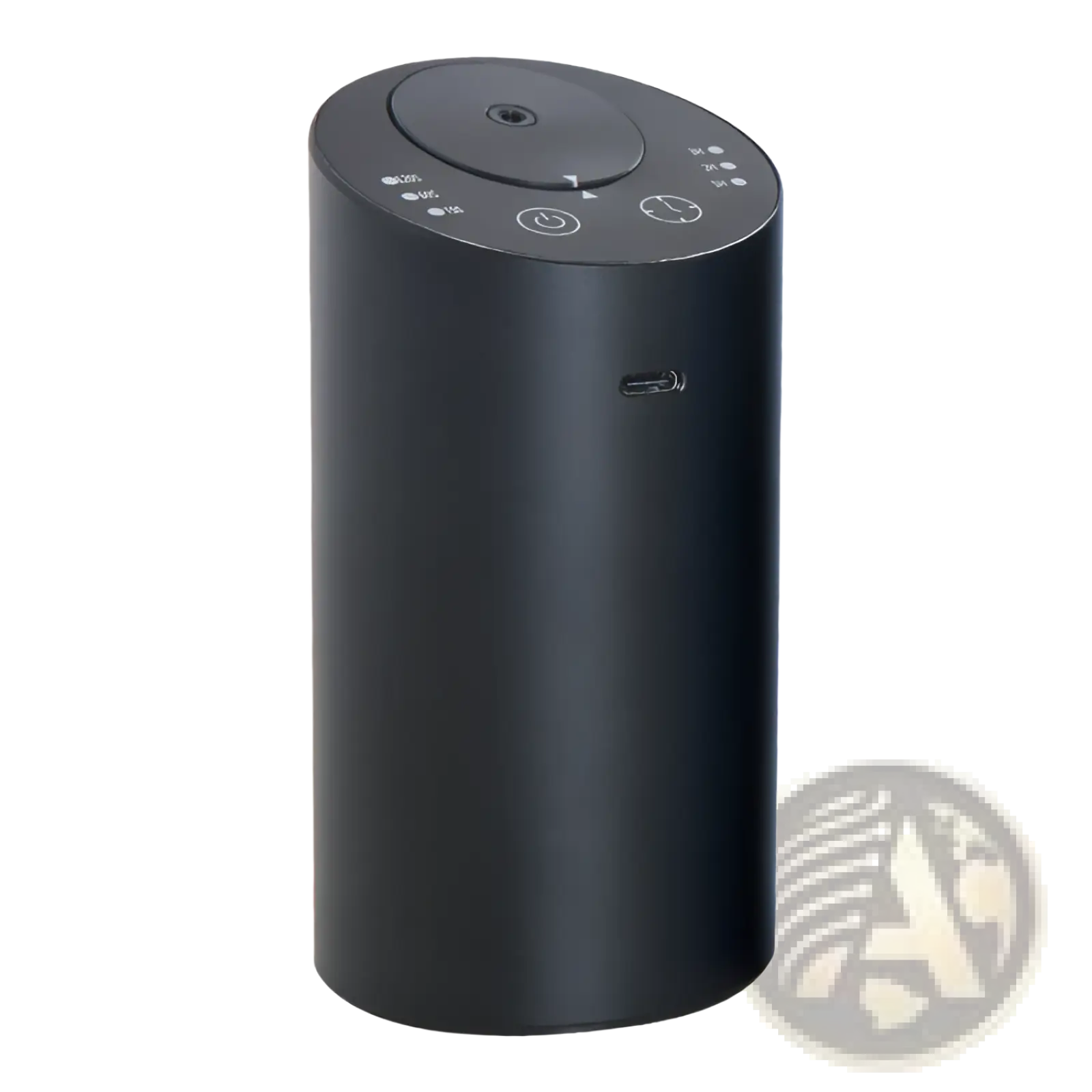 Black cylindrical portable aroma diffuser usb wireless car humidifier with matte finish and control buttons on top