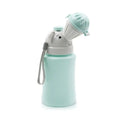A mint green flexible silicone ergonomic portable toddler training potty with gray elephant face and non slip base
