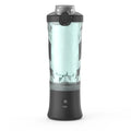 Arbaglobal portable 6-blade personal smoothie blender with a sleek translucent light blue cup and black lid and base with power button