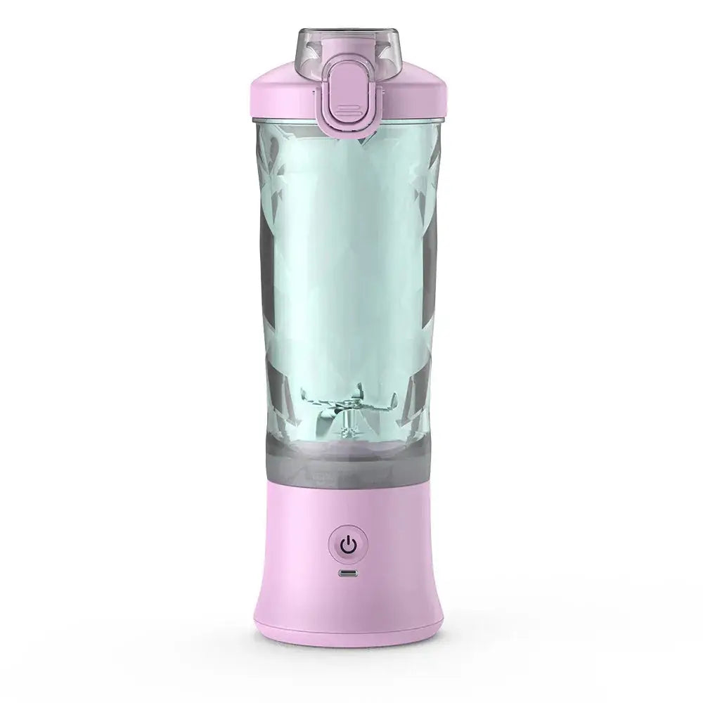 Arbaglobal portable 6-blade personal smoothie blender in pink with clear body and flip-top lid for easy blending