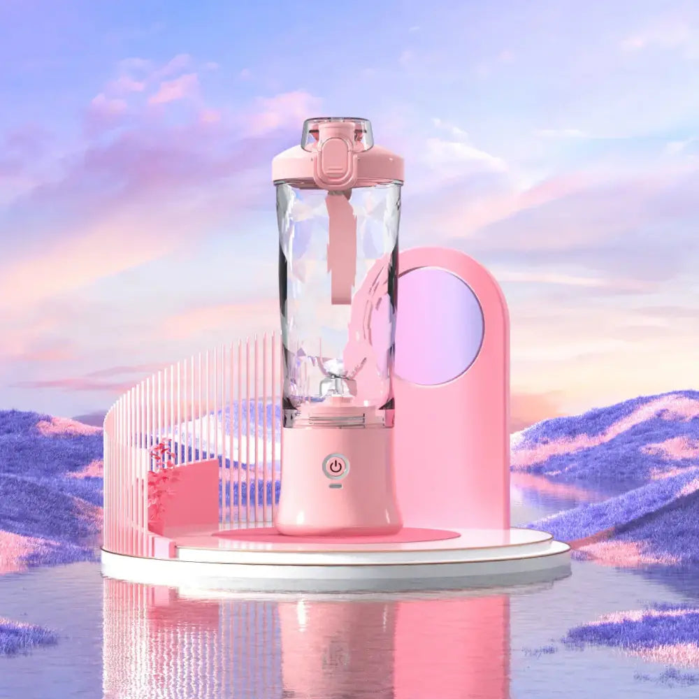 Arbaglobal portable pink and clear glass personal smoothie blender with sleek modern design and 6-blade system