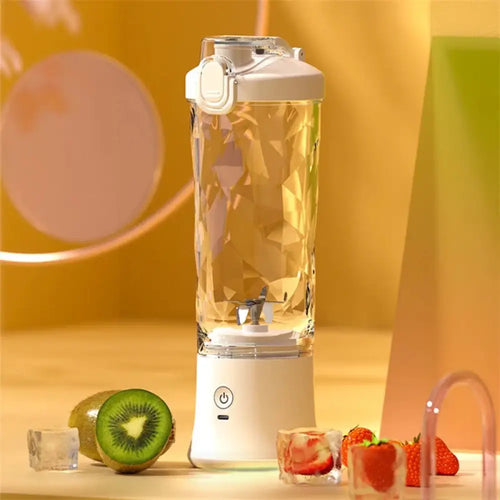 Arbaglobal portable 6-blade personal smoothie blender with sleek white and transparent geometric design and power button