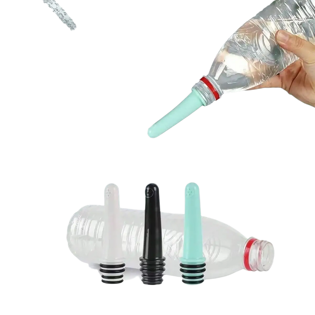 Portable bottle bidet nozzle 3-pack featuring light blue plastic nozzles with black ridged bases for water bottles
