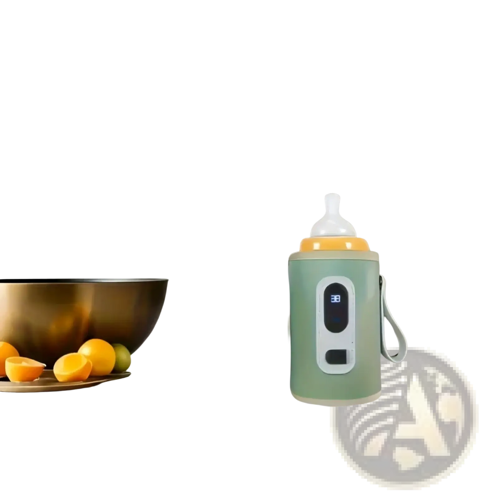 Mint green portable bottle warmer thermos sleeve with digital display and carrying strap for keeping baby bottles warm