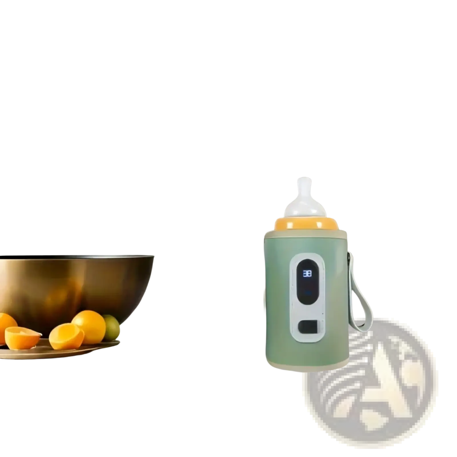Mint green portable bottle warmer thermos sleeve with digital display and carrying strap for keeping baby bottles warm