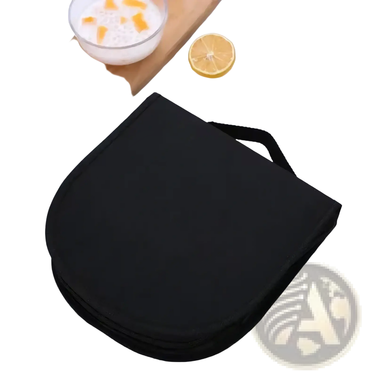 Portable camping dining set for two in a black fabric travel case with a short handle for easy carrying