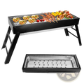 Portable charcoal bbq grill foldable stainless steel net in black and silver with detachable metal grilling tray