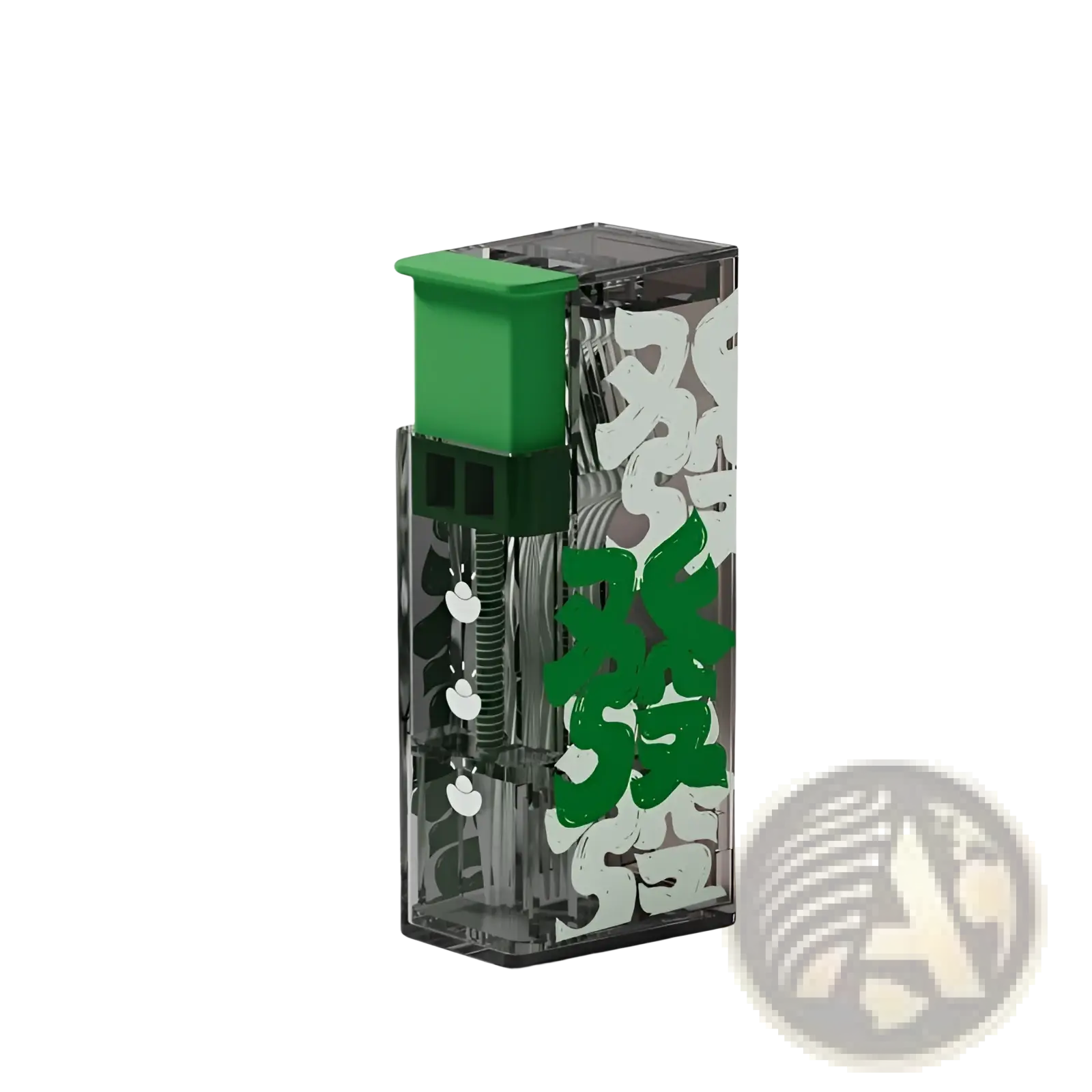 Portable dental floss box automatic pop-up dispenser with transparent rectangular storage and green lid containing 10 pieces