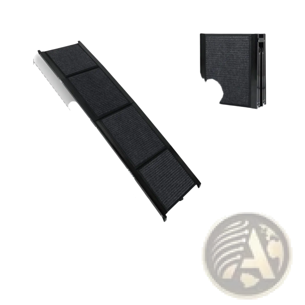 Black foldable portable dog ramp with textured surface and sturdy frame for car suv and truck up to 250 lbs