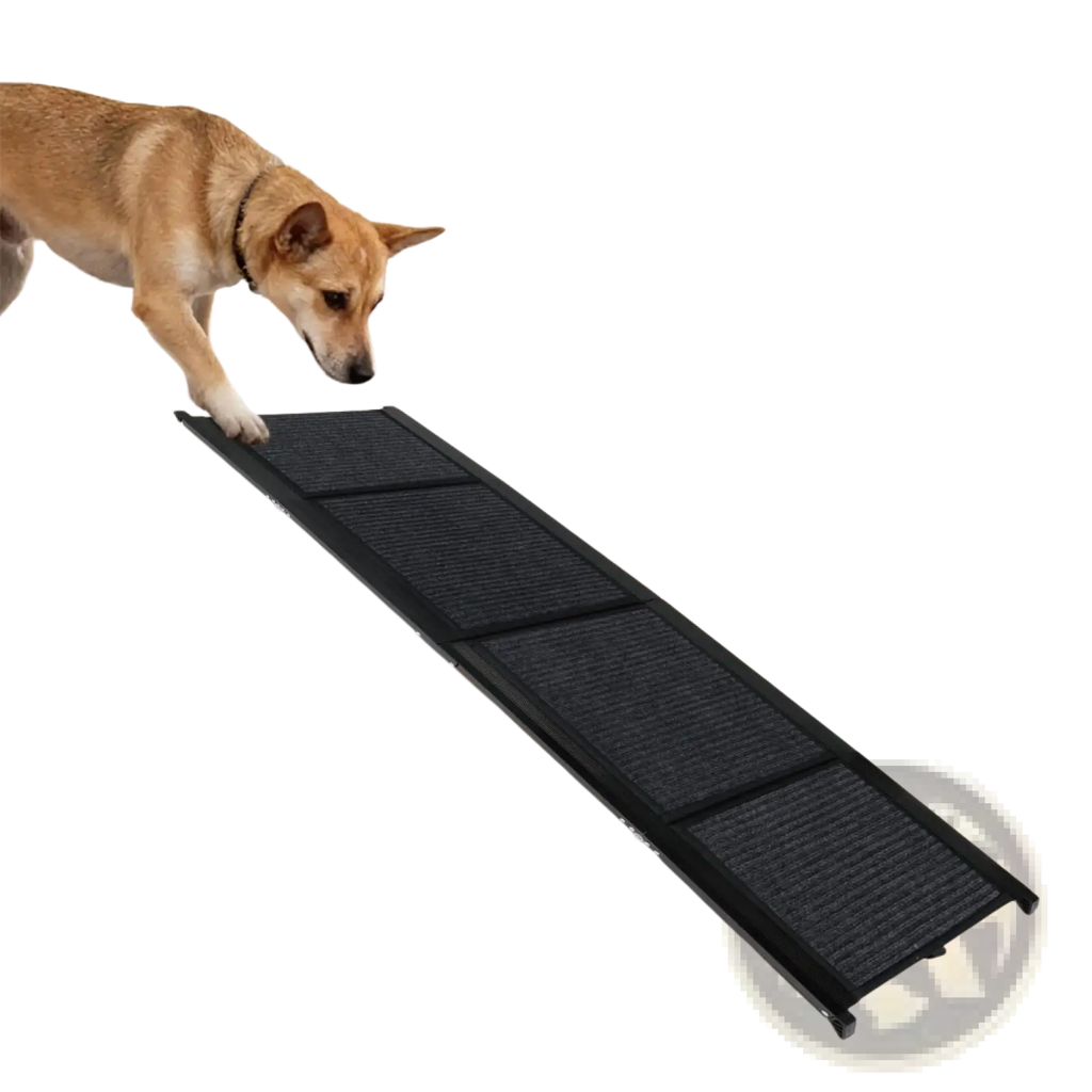 Black textured portable dog ramp with sleek modern design for car suv and truck supporting 250 lbs capacity