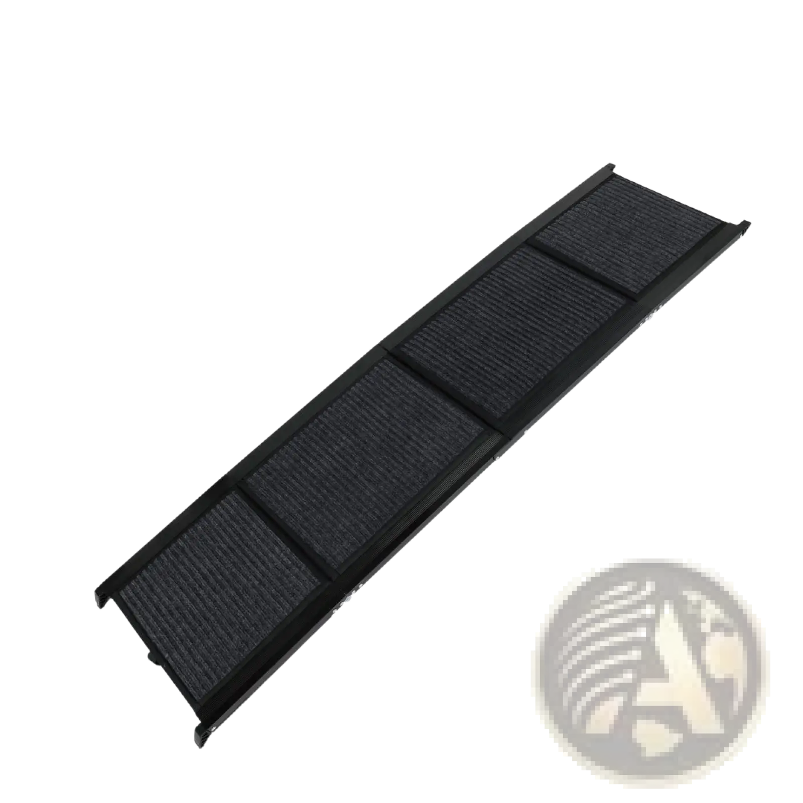 Black portable dog ramp with textured ribbed surface and sleek plastic frame for car suv and truck use