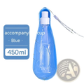 Portable dog water bottle 450ml blue collapsible pet travel cup with white spray nozzle and carrying strap