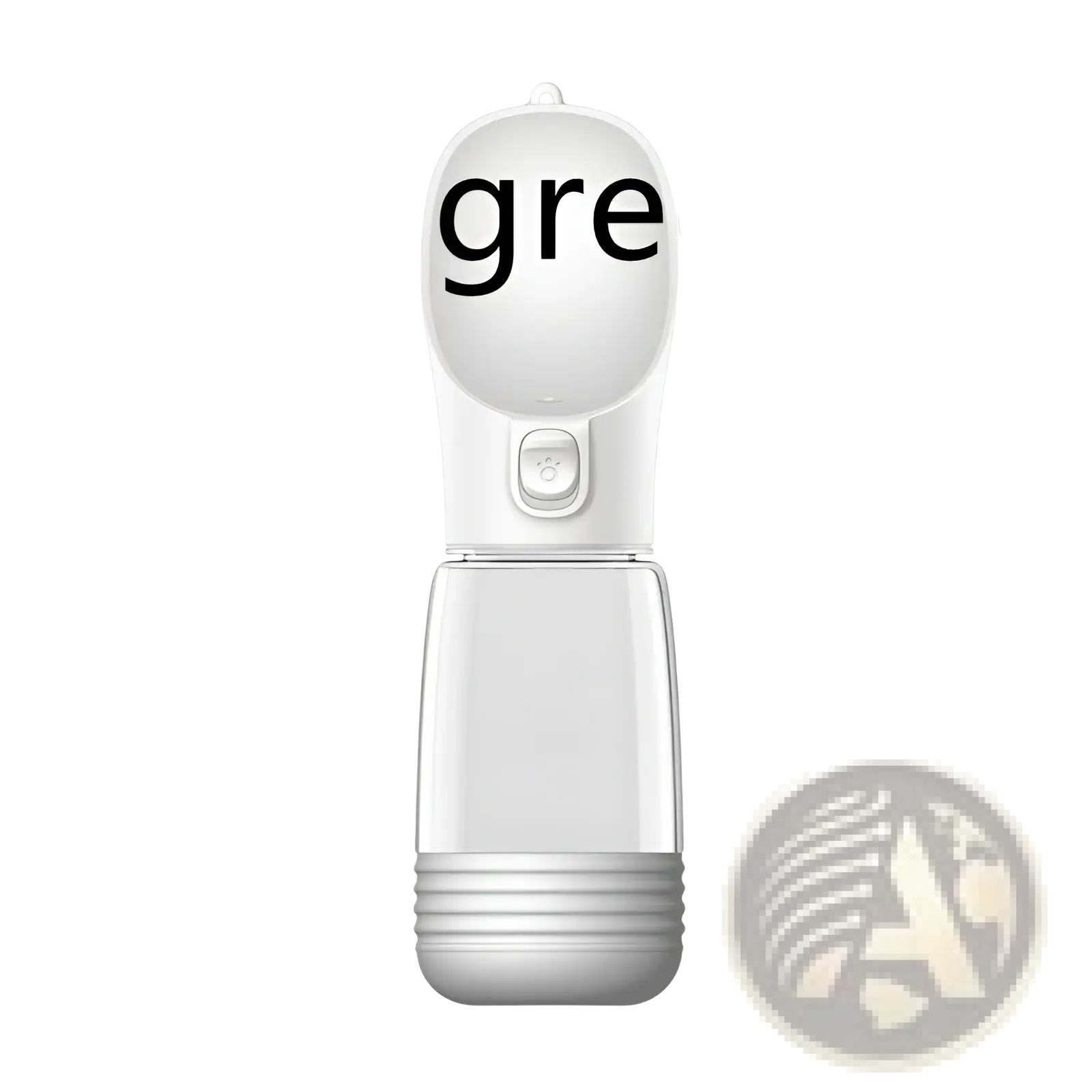 Portable dog water bottle and dispenser in white and translucent green with a sleek ergonomic design and button spout control