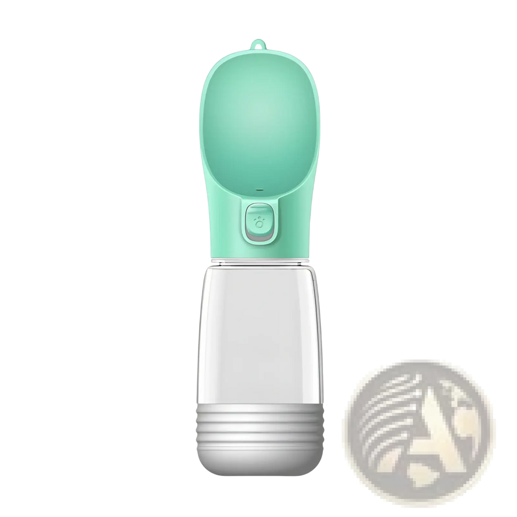 Portable dog water bottle and dispenser in mint green and transparent with sleek ergonomic design for easy use