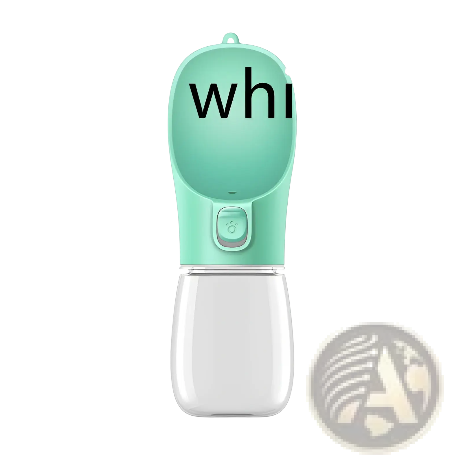 A sleek mint green transparent plastic portable dog water bottle with built-in spout and dispensing button