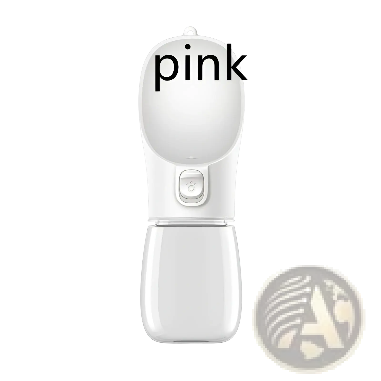 Pink c21 portable dog water bottle and dispenser with a sleek translucent plastic body and rounded spout