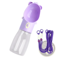 Portable dog water bottle food feeder in purple panda shape with 380ml clear plastic body for pets