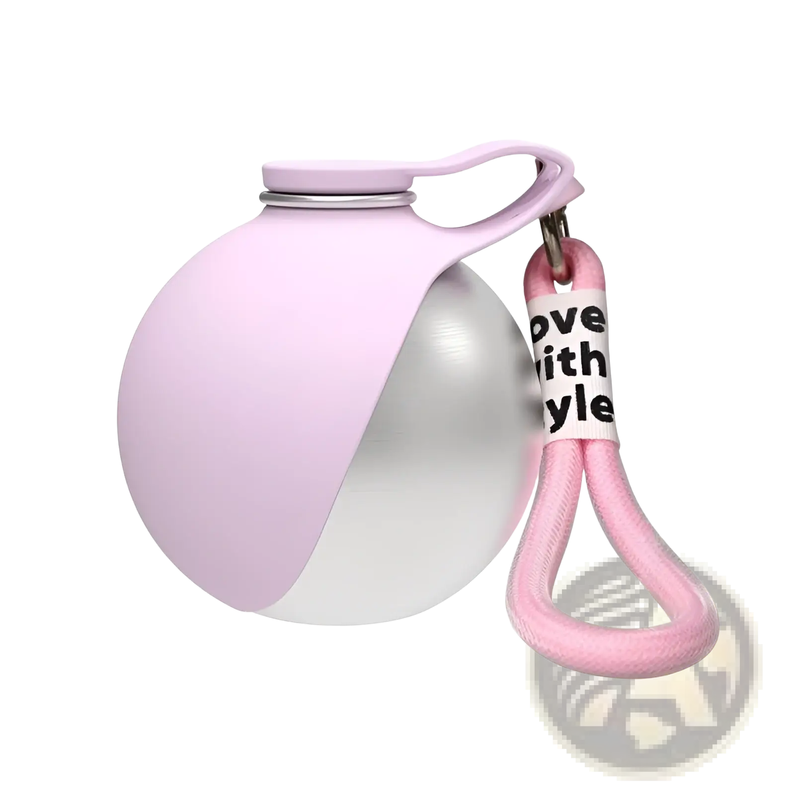 Portable dog water bottle stainless steel travel dispenser in pink silicone with silver lid and matching rope keychain love with style