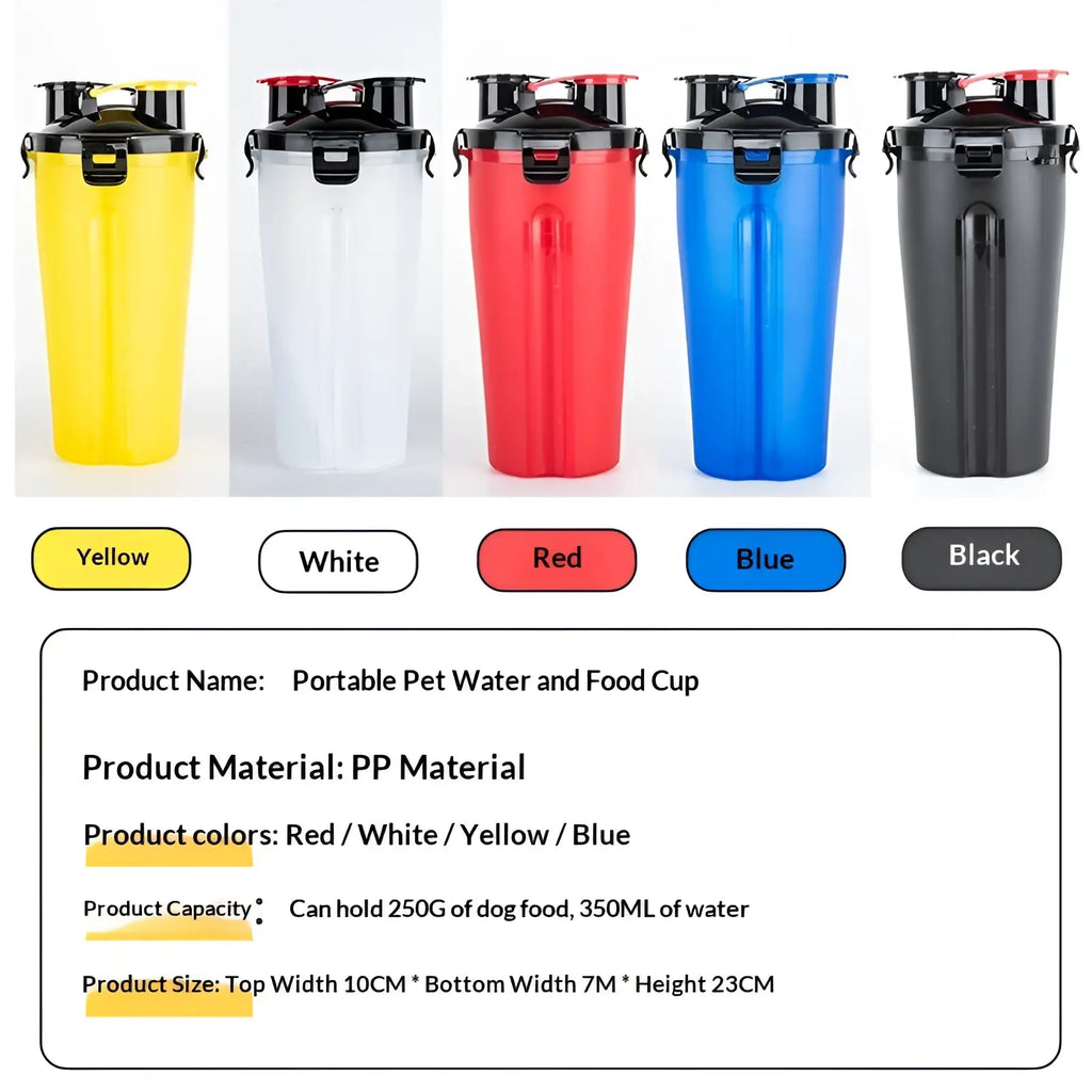 Portable dog water cup and foldable food bowl in vibrant yellow pp with sleek cylindrical design for easy pet hydration