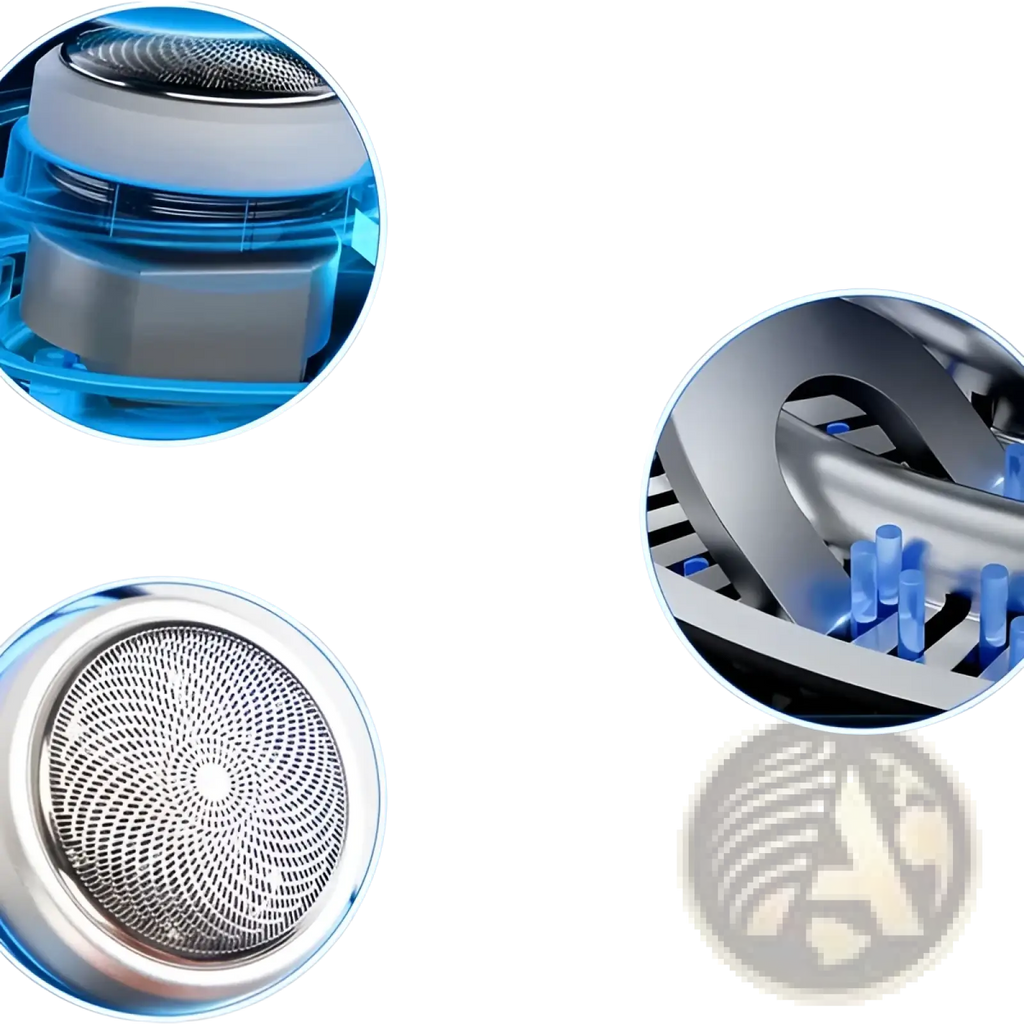 Portable electric shaver led display type c razor for men with sleek silver blue design upgraded motor six sharp blades steel grid