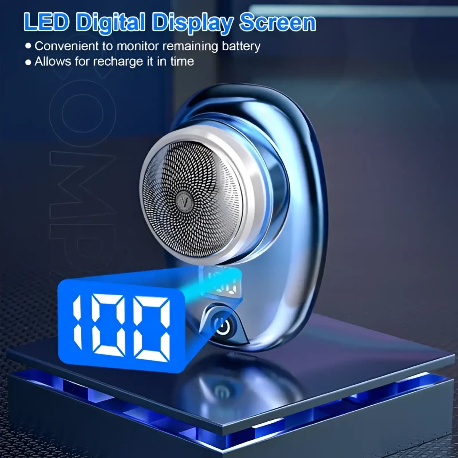 Portable electric shaver with led display and type c charging blue metallic bluetooth speaker with battery level display