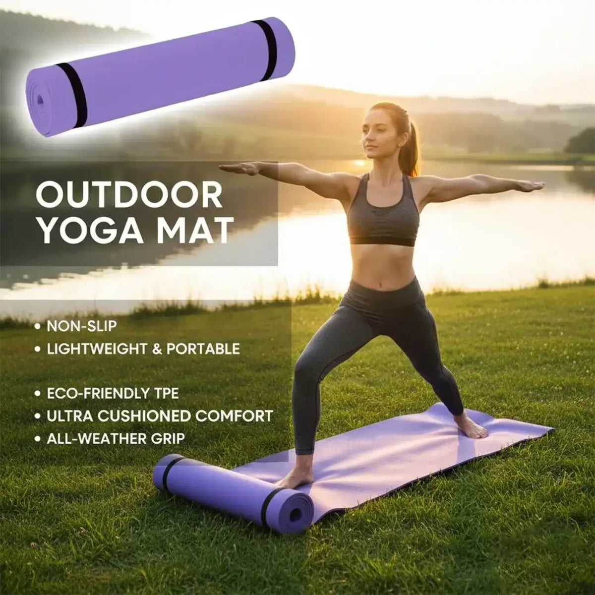 Purple portable eva exercise mat with black edges made of eco-friendly tpe for fitness and camping outdoors