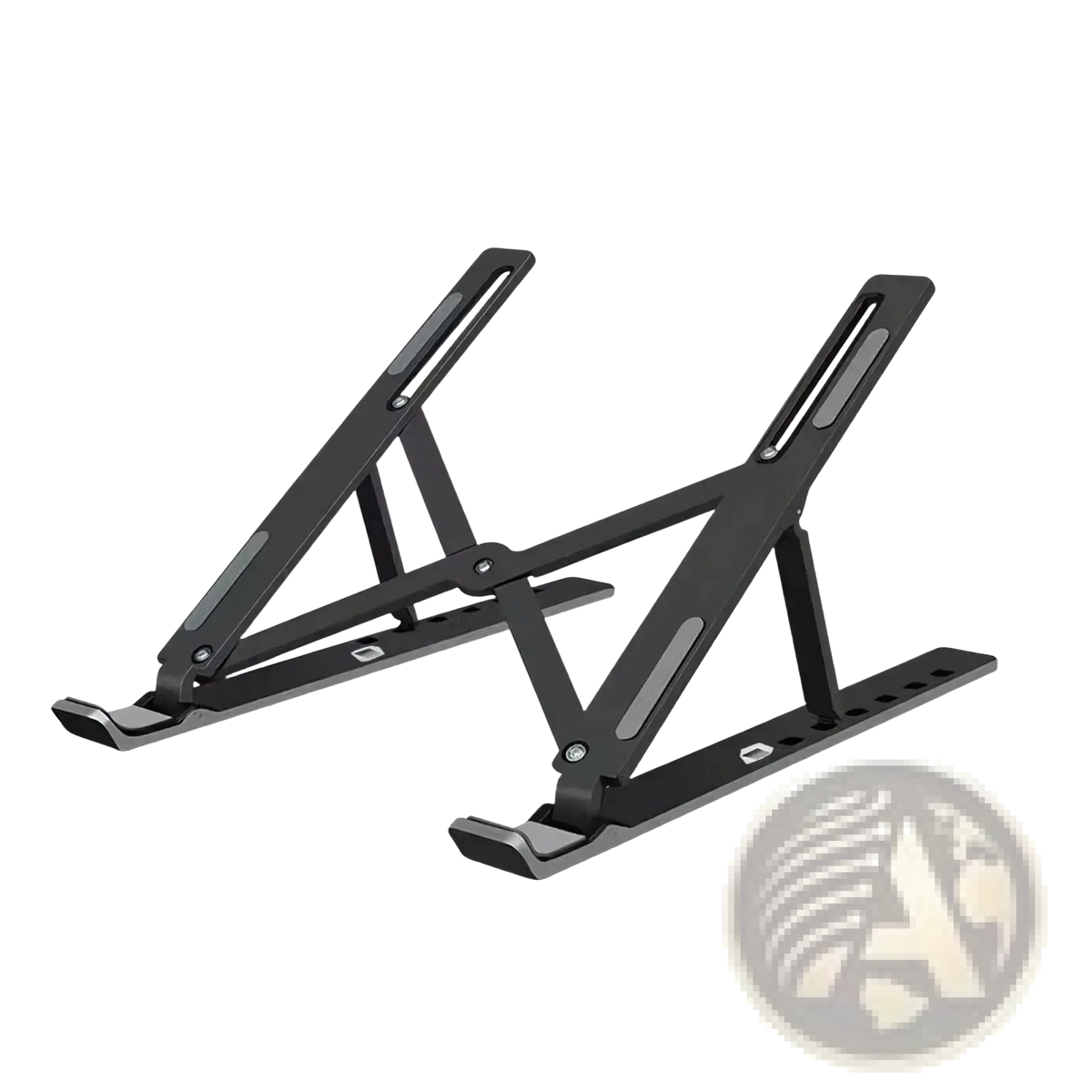 Black adjustable portable foldable laptop stand with sleek minimalist design and matte finish for ergonomic use