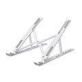 Silver metallic portable foldable laptop stand with adjustable height angle and sleek minimalist design for abs holder