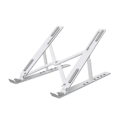 Silver metallic portable foldable laptop stand with adjustable height angle and sleek minimalist design for abs holder
