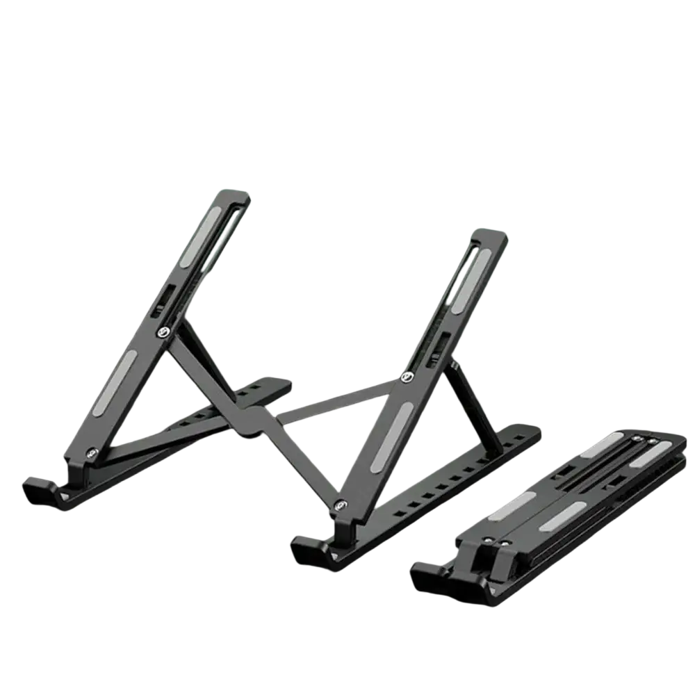Black maerknon portable foldable laptop stand with silver accent strips and adjustable design for notebook holding