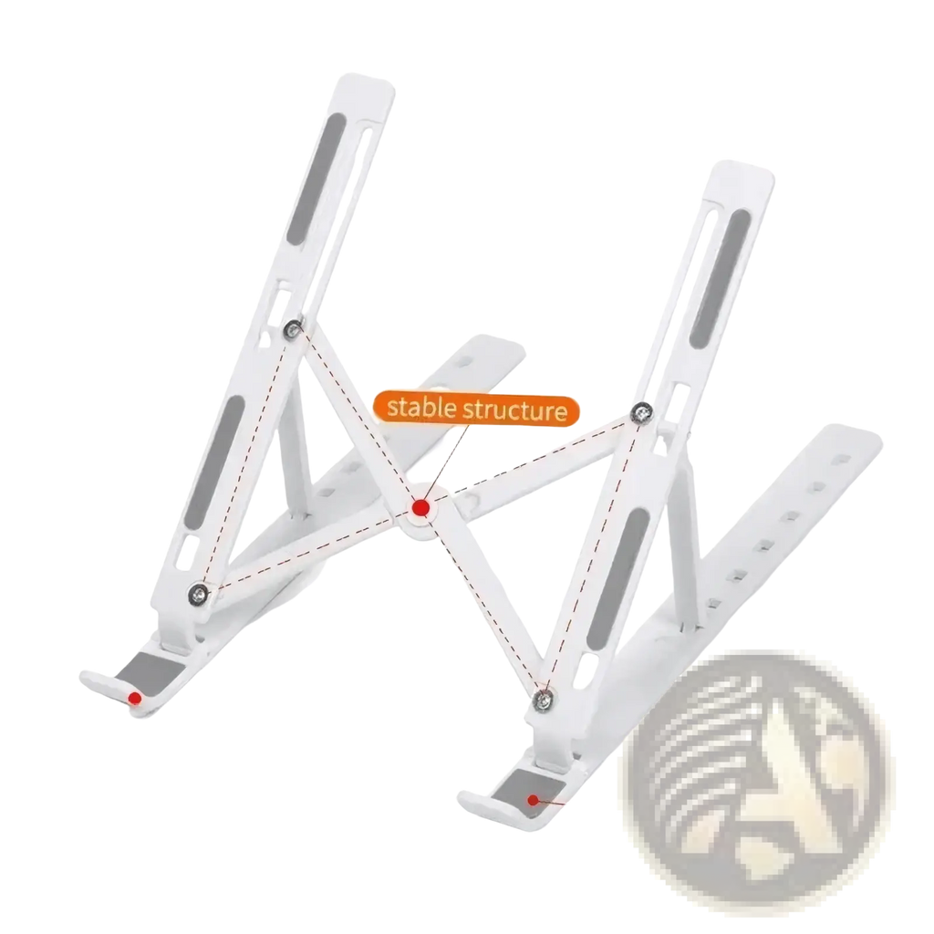 White plastic portable foldable laptop stand with gray accents featuring a stable adjustable notebook holder design