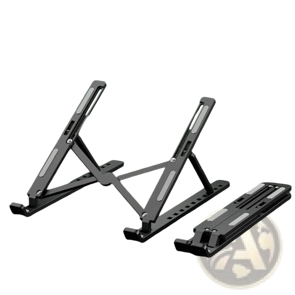 Black maerknon portable foldable laptop stand with silver accent strips and adjustable design for notebook holding