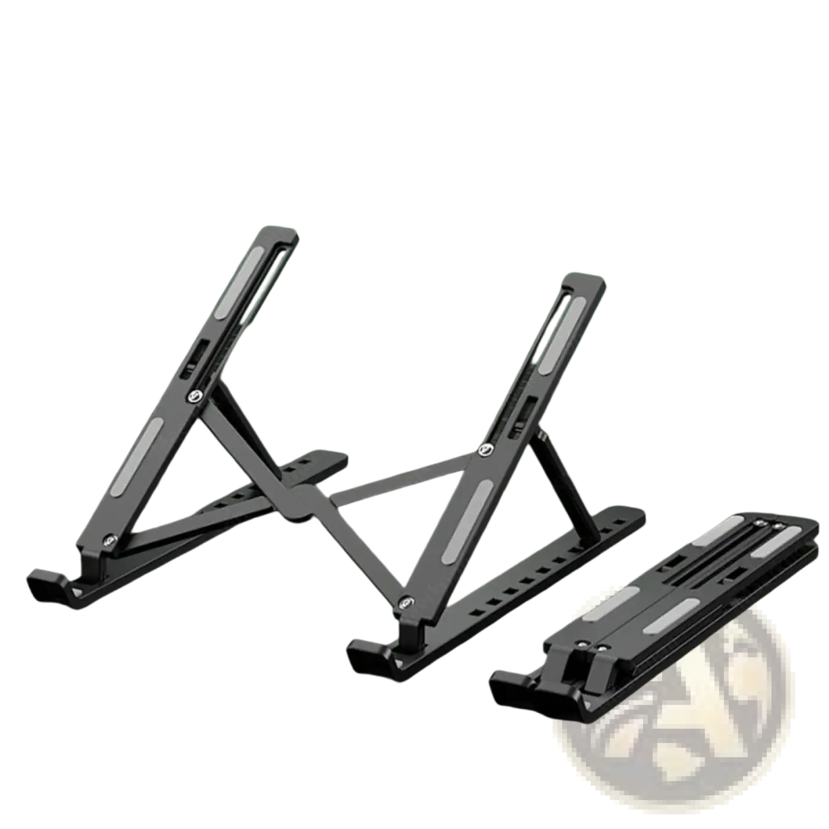Black maerknon portable foldable laptop stand with silver accent strips and adjustable design for notebook holding