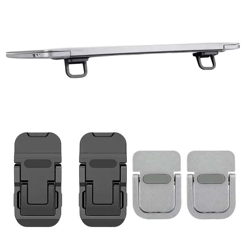 Black and silver cmaos portable foldable laptop stand with adjustable clip-on design for ergonomic support