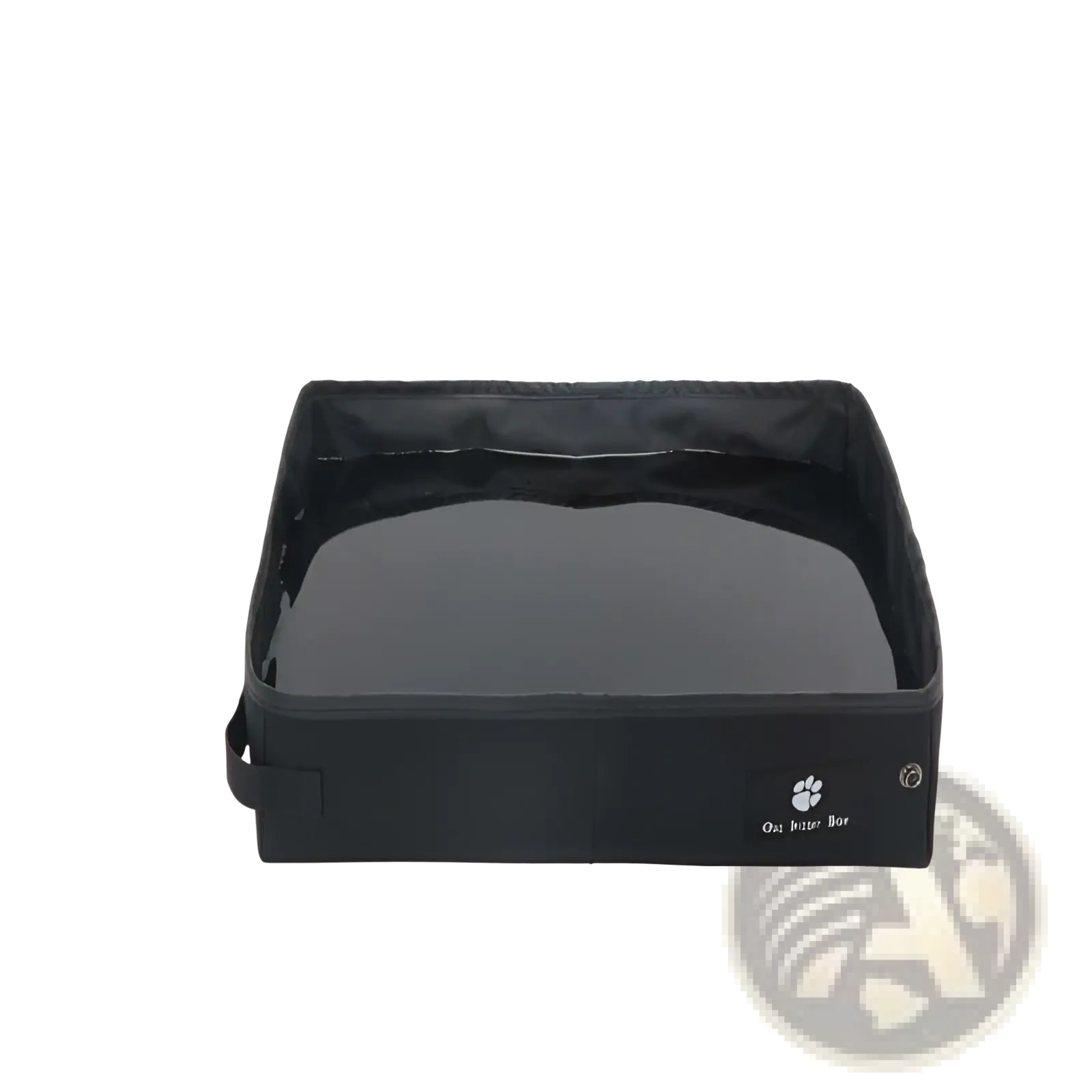 Black collapsible pet water bowl with sleek glossy interior and reinforced fabric exterior for portable folding cat litter box