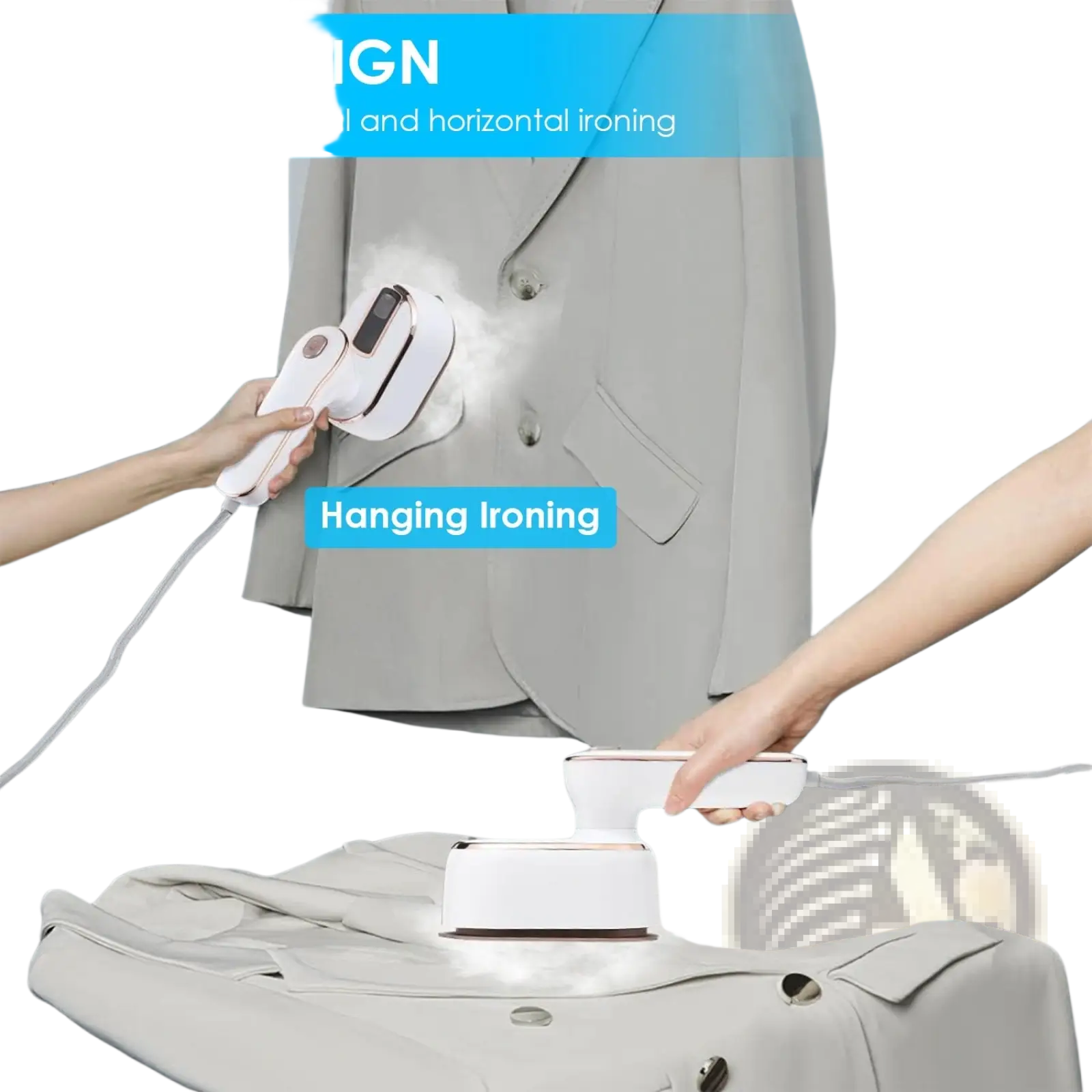 White handheld steam iron with sleek modern design for hanging and flat ironing portable handheld steamer 1000w travel garment iron