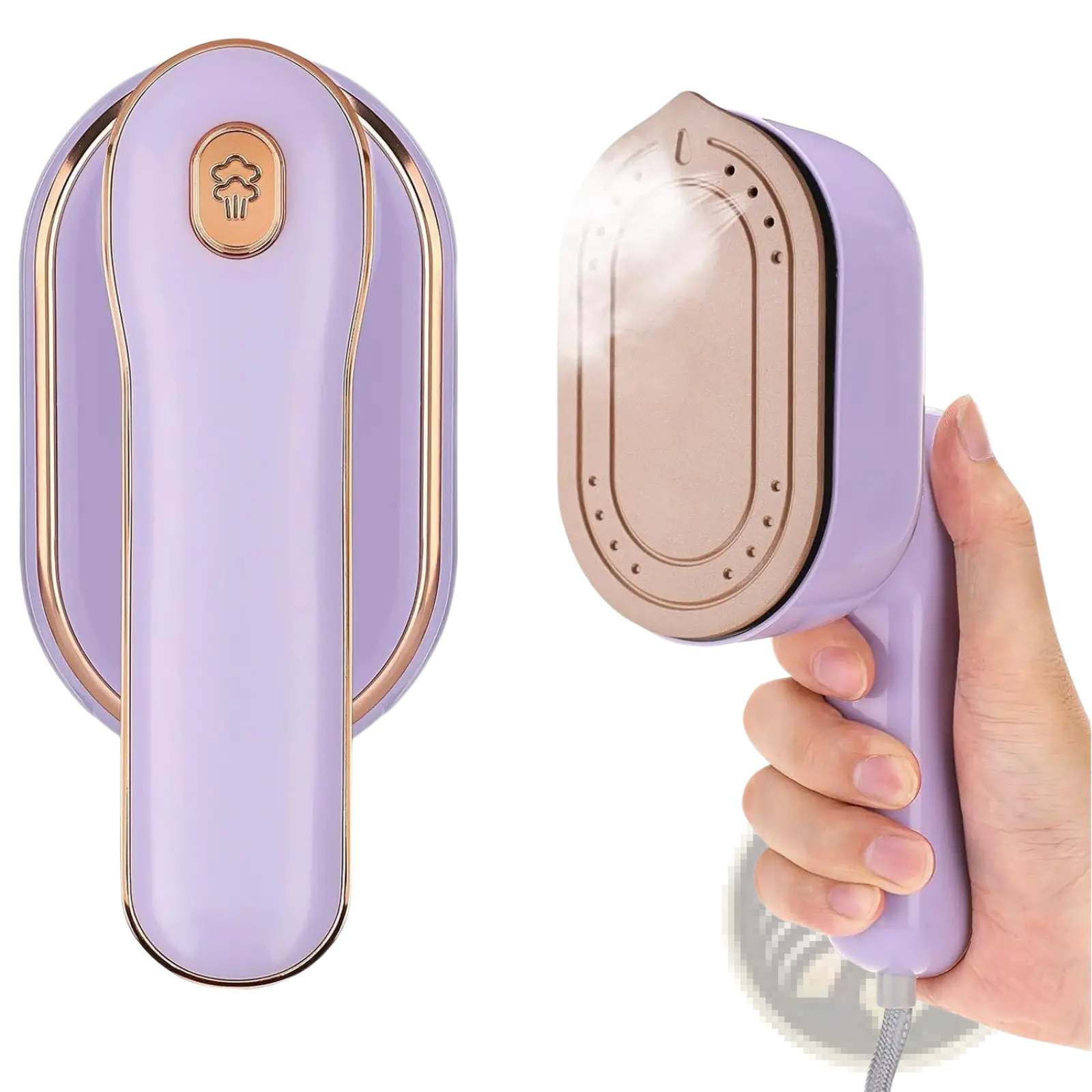 Lavender portable handheld steamer 1000w travel garment iron with rose gold accents and sleek modern design