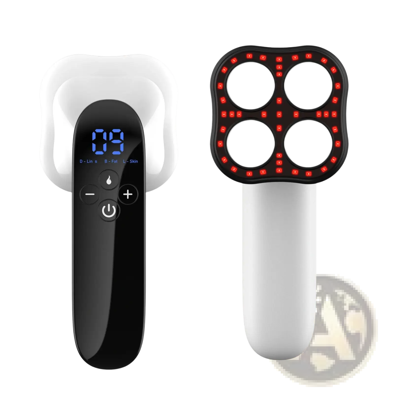 Black and white handheld portable infrared led slimming and facial beauty device with four circular red light panels