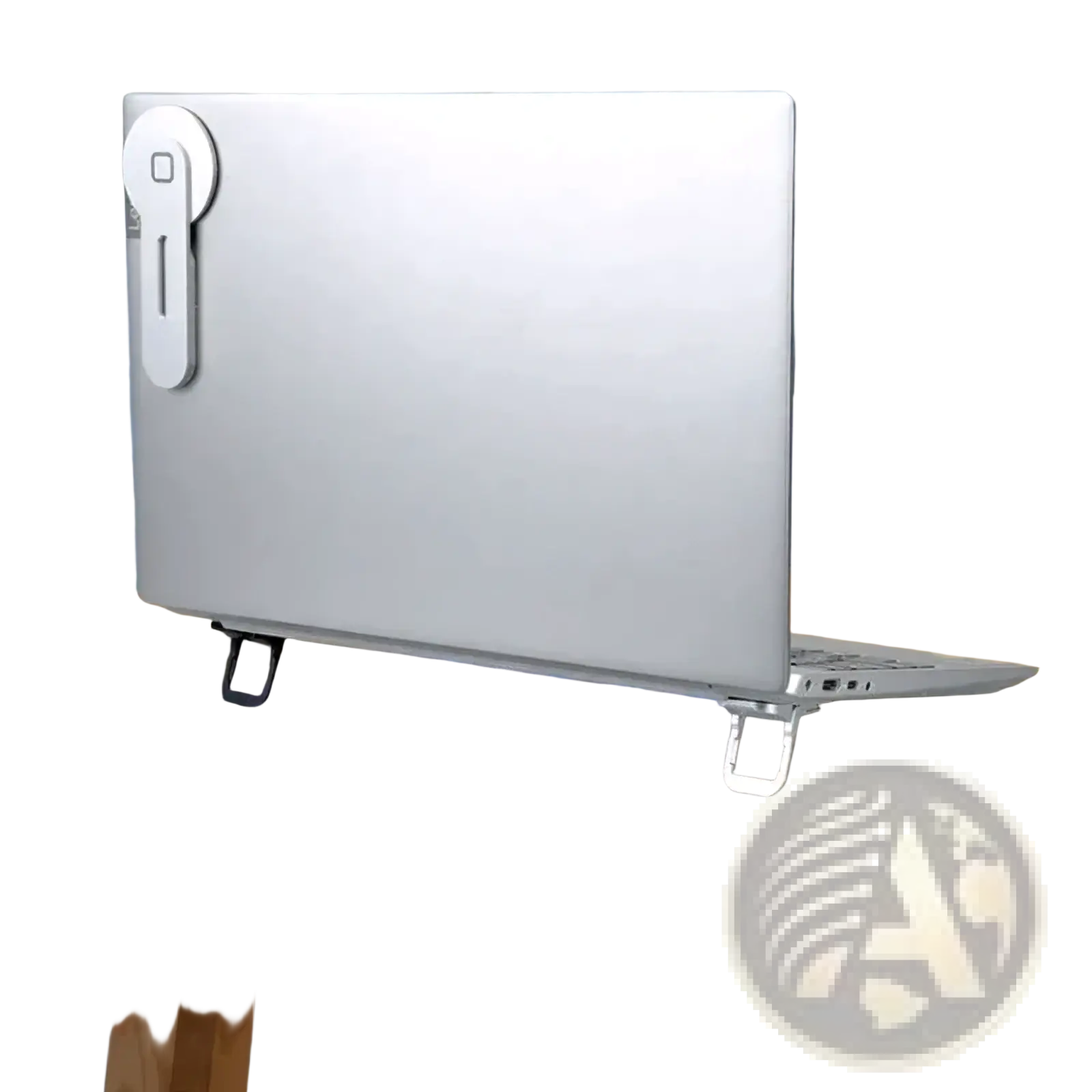 Silver portable laptop stand footrest suspension base with adjustable legs and minimalist metal design for ergonomic use