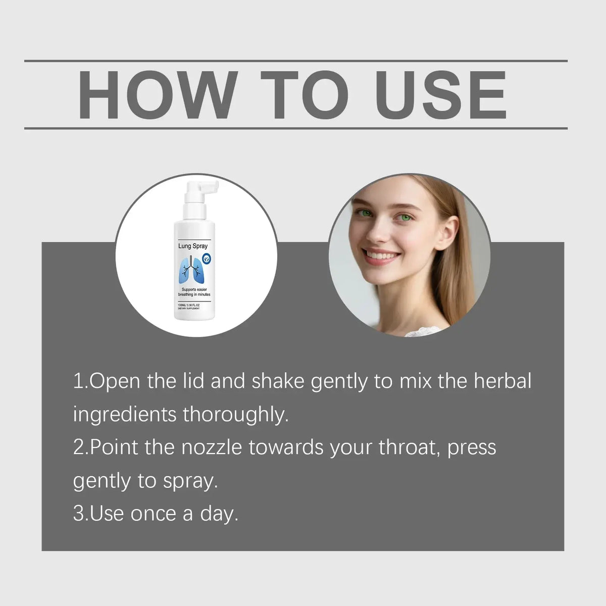 White portable lung spray bottle with pump nozzle and blue lung icon designed for moisturizing care