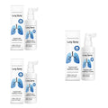 Portable lung spray bottles with moisturizing care feature white plastic, blue lung graphics, white pump nozzles, and matching boxes
