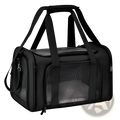Black portable mesh pet carrier bag with fleece lining featuring mesh sides and sturdy handles for easy transport