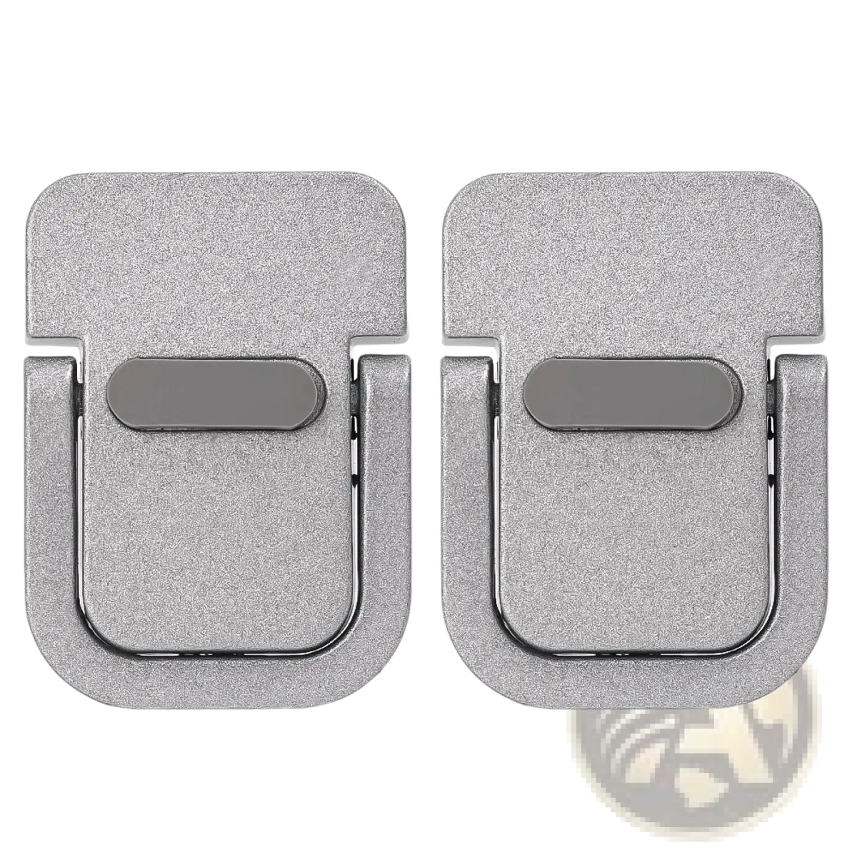 Portable mini aluminum laptop stand set showing a silver textured phone ring stand with a matte finish and gray grip area
