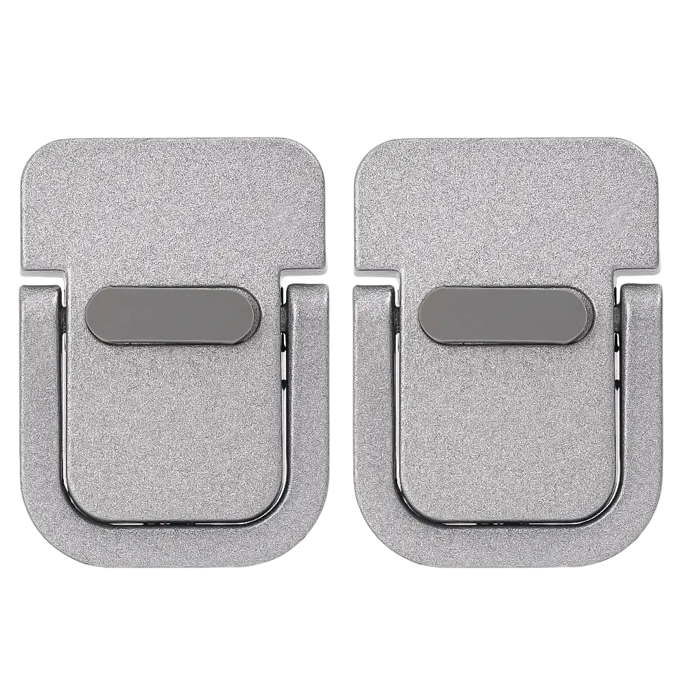 Portable mini aluminum laptop stand set showing a silver textured phone ring stand with a matte finish and gray grip area